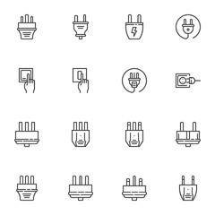 Electrical plug line icons set, outline vector symbol collection, linear style pictogram pack. Signs, logo illustration. Set includes icons as electric switch and socket