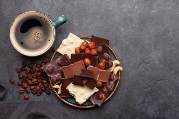 Canvas Print - Various chocolate pieces, coffee and nuts