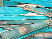 Blue Wood Broken Surface With Old Peeling Paint