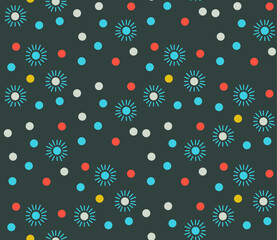 Poster - Seamless geometric pattern with the image of dots, balls, bulbs, lights. Vector New Year design for web banner, business presentation, brand package, fabric, print, wallpaper.