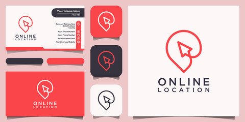 Wall Mural - Online location Logo designs Template. cursor combined with pin maps.