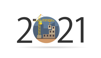 Wall Mural - Happy new year 2021. Year 2021 with Building, house construction icon