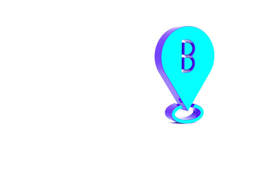 Turquoise Map pin icon isolated on white background. Navigation, pointer, location, map, gps, direction, place, compass, search concept. Minimalism 3d illustration 3D render