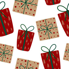 Wall Mural - Seamless pattern gift boxes for New year Christmas vector illustration