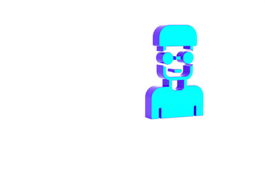 Poster - Turquoise Nerd geek icon isolated on white background. Minimalism concept. 3d illustration 3D render.