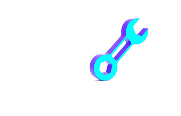 Turquoise Wrench spanner icon isolated on white background. Minimalism concept. 3d illustration 3D render.