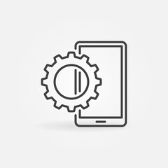 Poster - Smartphone with Cog Wheel line icon. Phone Setup vector concept sign in outline style