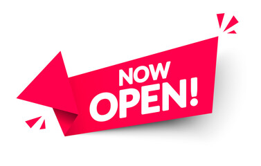 Poster - vector illustration red now open arrow label.