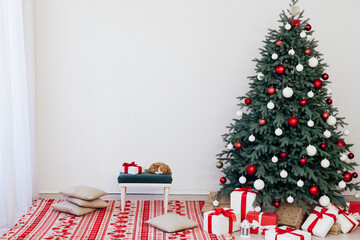 Decor new year interior beautiful Christmas tree with gifts