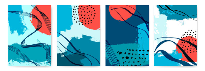 Poster - Set of templates with hand drawn textures background.