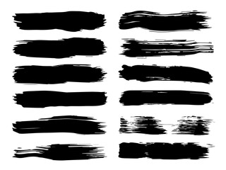 Vector collection of artistic grungy black paint hand made creative brush stroke set isolated on white background. A group of abstract grunge sketches for design education or graphic art decoration