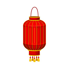 Wall Mural - Red Chinese Lantern Made of Paper or Silk with Candle Inside Vector Illustration