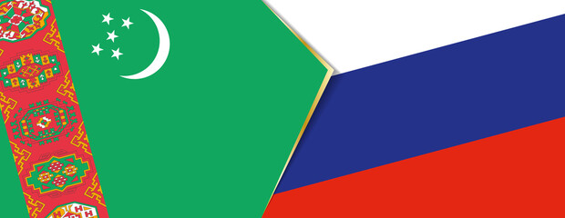 Wall Mural - Turkmenistan and Russia flags, two vector flags.