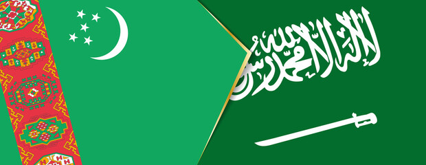 Turkmenistan and Saudi Arabia flags, two vector flags.