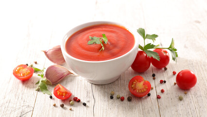 Wall Mural - tomato sauce or soup and ingredient