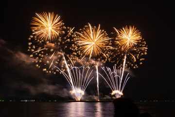 Wall Mural - Colorful of fireworks In the sea display on sky background