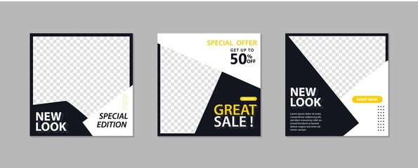 Wall Mural - set of editable minimal square banner template. blue yellow white background color with geometric sh
