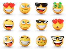 3D Rendering Set Of Emoji Isolated On White