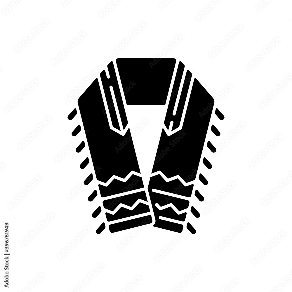 Tallit and tzitzit black glyph icon. Jewish prayer shawl. Fringes in ...
