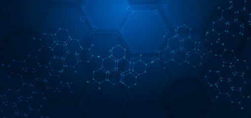 Poster - Abstract hexagon pattern dark blue background. Medical and science concept. Molecular structures.