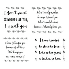 Canvas Print - Set of vector quotes about love and Romantic feeling. Design elements for Valentine's day