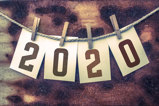 Year 2020 Written on Pinned Cards on a String