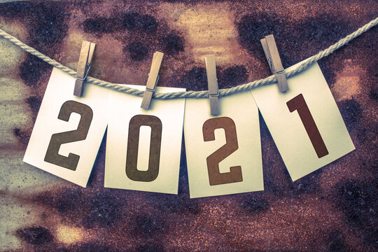 Year 2021 Written on Pinned Cards on a String