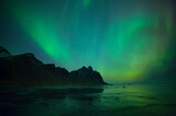 Fototapeta Krajobraz - Northern Lights, Stokksnes Peninsula, Hofn, Southern Iceland, Iceland, Europe