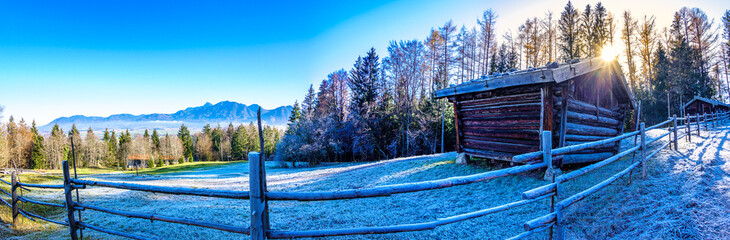 Canvas Print - old wooden hut at the european alps