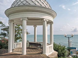 Circular building rotunda at sea background