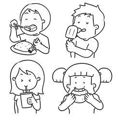 Wall Mural - vector set of people eating