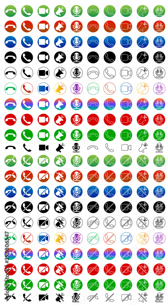 Set of 200 communication icons button. Phone, sound, microphone, camera ...