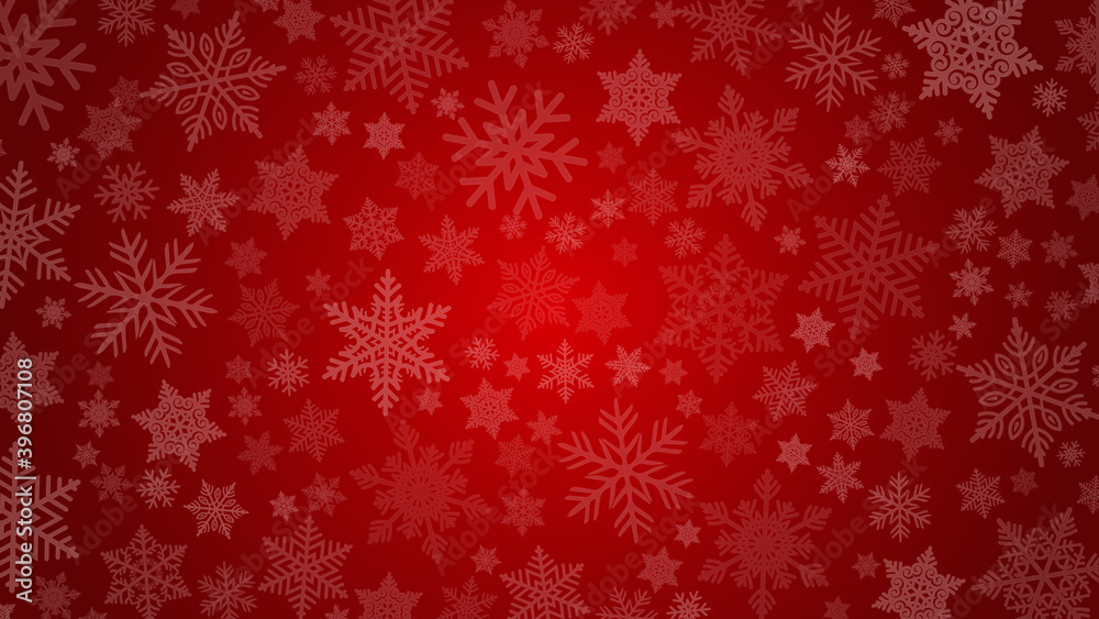 Christmas snowflake abstract red background . Vector illustration . 