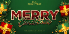 Merry Christmas Text, Shiny Rose Gold Color Style Editable Text Effect On Green Background