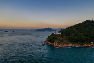 Poster - Lighthouse of Victoria Harbour at dusk, Green Island