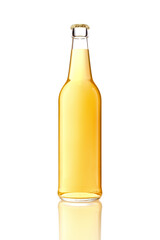 Leinwandbilder - 3d model of single transparent glass bottle. Bottle full of light beer isolated on white.