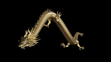 Full Body Gold Dragon In Bend Body Pose With 3d Rendering Include Alpha  Path.