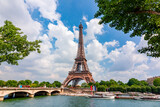 Fototapeta Boho - Scenic view of Eiffel Tower and Pont d'Iéna bridge in Paris, France