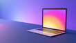 © Thannaree - Side view of laptop computer place on purple lighting background. 3D illustration image.