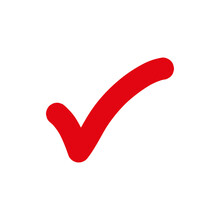 Red Check Mark Icon. Tick Symbol In Red Color, Vector Illustration.