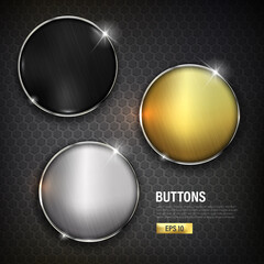 Wall Mural - button set circle modern color gold silver and balck