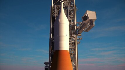 Wall Mural - preparing to launch a space launch system. 3d animation. 4k. ultra high definition. 3840x2160.