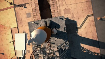Wall Mural - big heavy rocket (space launch system) on launchpad. aerial view. 3d animation. 4k. ultra high defin
