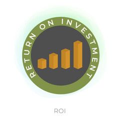 Poster - Return on Investment symbol - ROI vector business flat icon. Financial income and profit strategy illustration isolated on white background. Finance and Market growth vision stretching rising up.