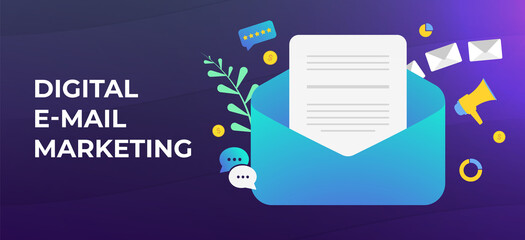 Poster - digital email marketing and lead generation concept. create personalized emails with leverage social