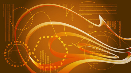 Poster - Yellow gold abstract modern energy technology digital HUD display elements from a future circular texture of a cosmic interface with a magical long-time interface. The background