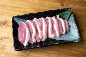 Wall Mural - sliced raw duck meat on japanese dish