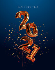 Happy New Year 2021 copper 3d balloon card