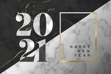 Happy New Year 2021 Black White Marble Card
