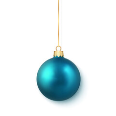 Wall Mural - Blue shiny glowing Christmas balls. Xmas glass ball. Holiday decoration template. Vector illustration